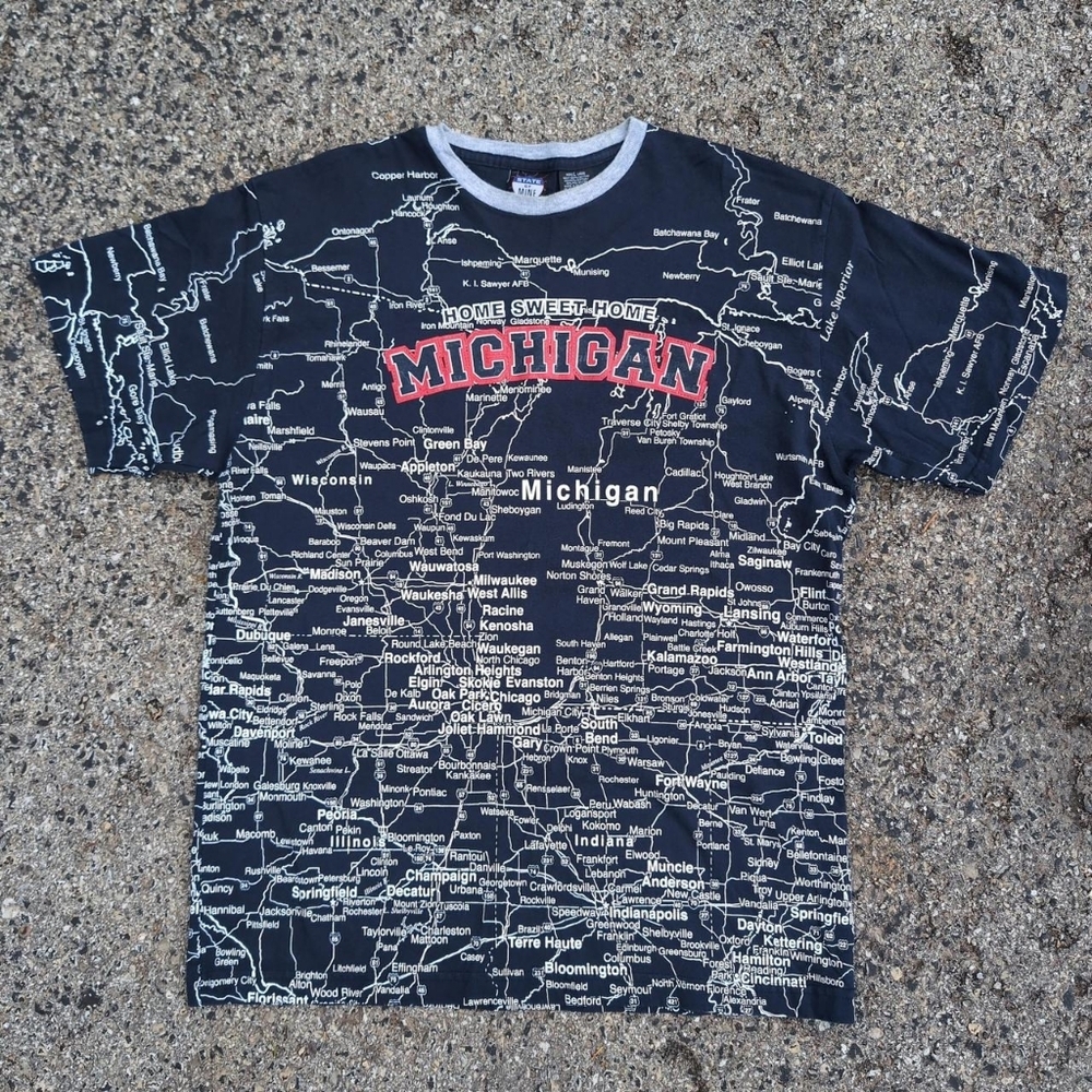 🔥4/$40 Y2K State of Mine Michigan All Over Print Destination Tshirt Size Large